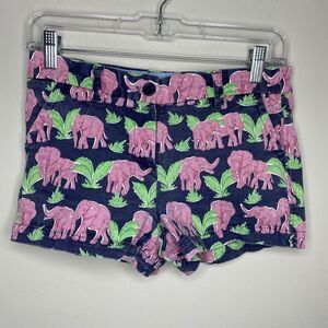 SIMPLY SOUTHERN Womens Blue Pink Elephant Print Chino Shorts Cotton Distressed 0